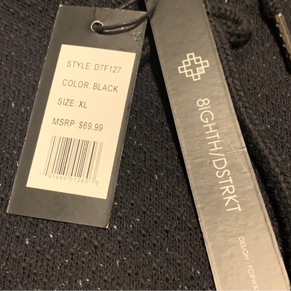 NEW! 8IGHTH DSTRKT Black Hoodie Shirt Size XL Worn Torn Look style. - Picture 3 of 9